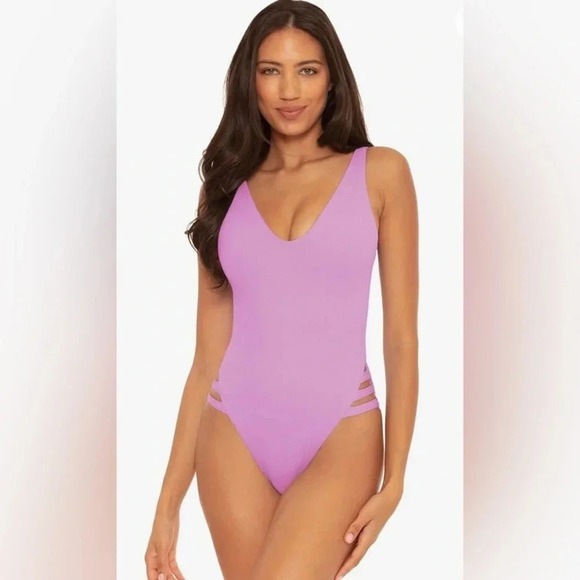 BECCA Women's Prism High Leg One Piece Swimsuit-Scoop Neck Open Back Size Small - Picture 1 of 9